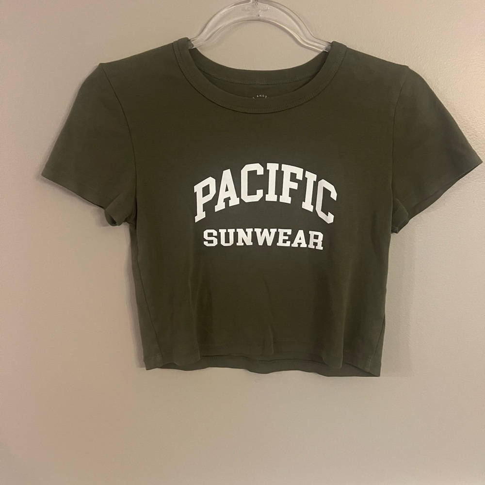 Pacific Sunwear Olive Cropped Graphic Tee